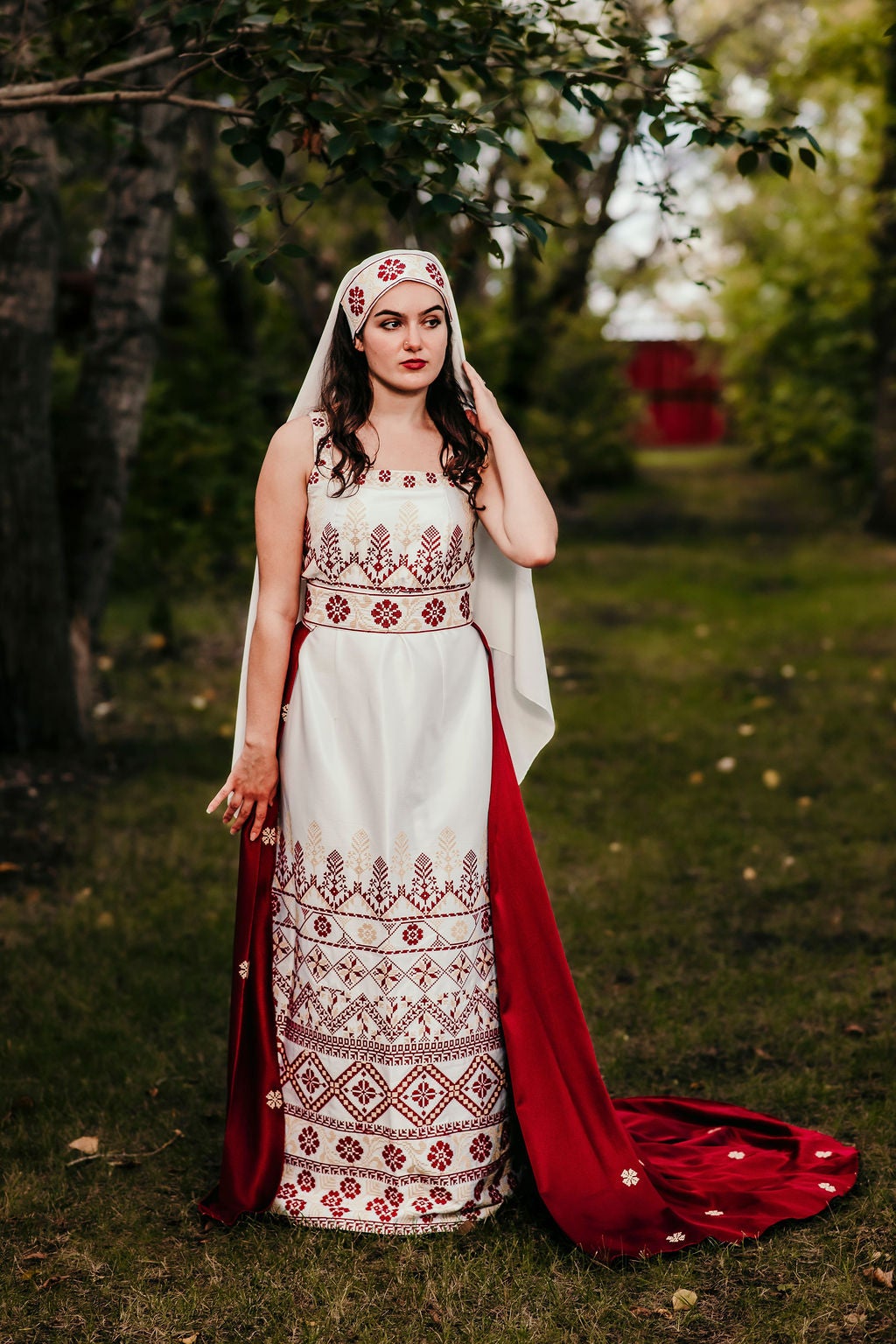 palestinian dress Black & Red Long Sleeve Full Embroidered Thobe/Dress (3 pi Length HemFabric Unique Velvet Navy Blue Palestinian